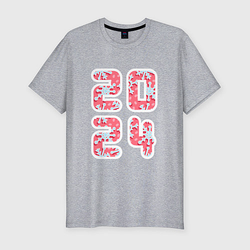 Мужская slim-футболка Цифры 2024 со снежинками / Меланж – фото 1