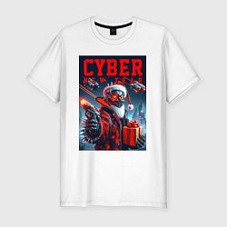 Мужская slim-футболка Cyber Santa with a gun - ai art
