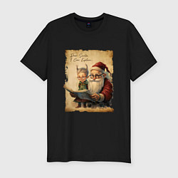 Мужская slim-футболка Санта и Эльф
