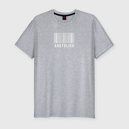 Мужская slim-футболка Анатольевич штрих код / Меланж – фото 1