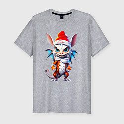 Мужская slim-футболка Дракончик в новогоднем колпаке