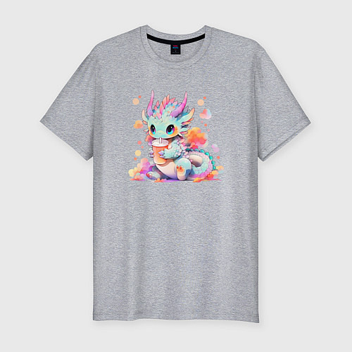 Мужская slim-футболка Маленький милый дракончик / Меланж – фото 1