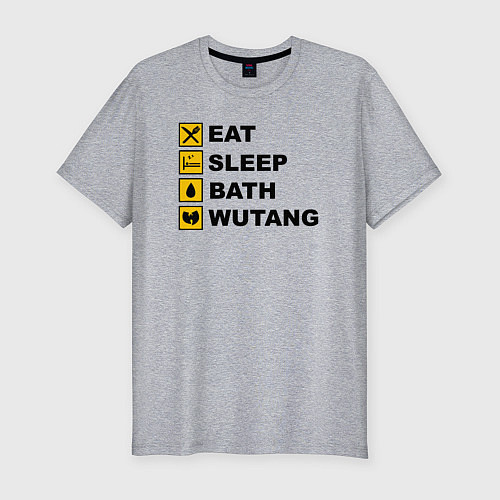 Мужская slim-футболка Еда сон ванна Wu-tang / Меланж – фото 1
