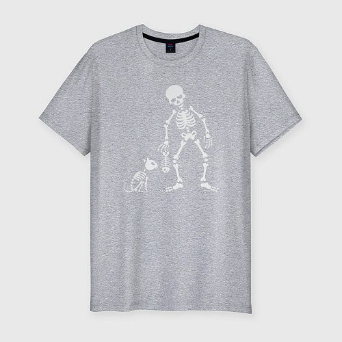 Мужская slim-футболка Котик и скелет / Меланж – фото 1