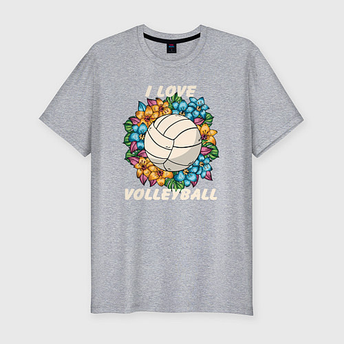 Мужская slim-футболка I love volleyball / Меланж – фото 1