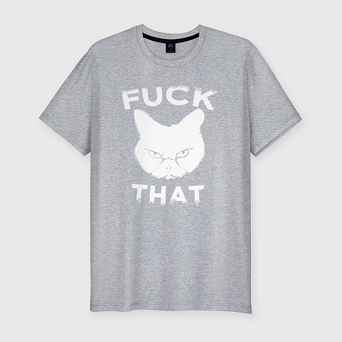 Мужская slim-футболка Cat fuck that / Меланж – фото 1