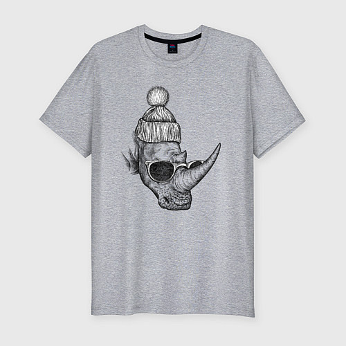 Мужская slim-футболка Носорог в очках / Меланж – фото 1