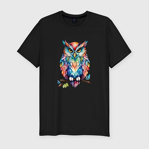 Мужская slim-футболка Цветастая сова / Черный – фото 1