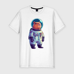 Мужская slim-футболка Капибара бравый космонавт