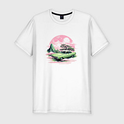 Мужская slim-футболка Ретро автомобиль на розовом закате
