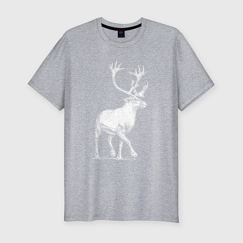 Мужская slim-футболка Северный олень белый спереди / Меланж – фото 1