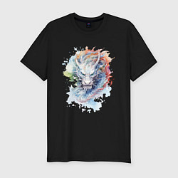 Мужская slim-футболка Дракон нарисованный акварелью