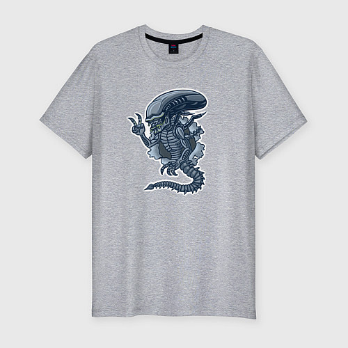 Мужская slim-футболка Чужой инопланетянин из порванной дыры / Меланж – фото 1