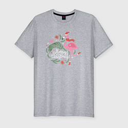 Мужская slim-футболка Рождественский фламинго