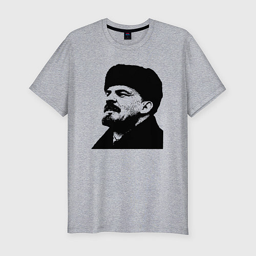 Мужская slim-футболка Ленин в шапке / Меланж – фото 1