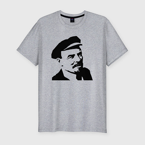 Мужская slim-футболка Ленин в кепке / Меланж – фото 1