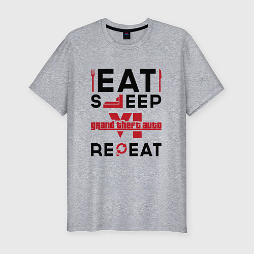 Мужская slim-футболка Надпись: eat sleep GTA6 repeat / Меланж – фото 1