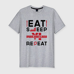 Мужская slim-футболка Надпись: eat sleep GTA6 repeat
