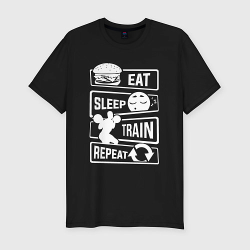 Мужская slim-футболка Еда сон тренировка / Черный – фото 1