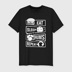 Футболка slim-fit Еда сон барабаны, цвет: черный