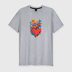 Мужская slim-футболка Сердце среди цветов