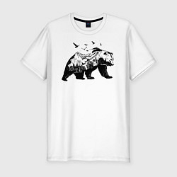 Мужская slim-футболка Силуэт тайги в медведе