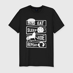 Мужская slim-футболка Еда сон верховая езда