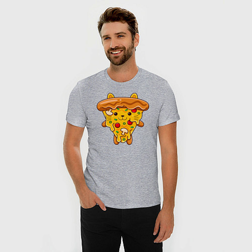 Мужская slim-футболка Кот пицца / Меланж – фото 3