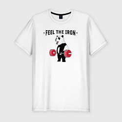 Мужская slim-футболка Почувствуй железо - панда бодибилдер