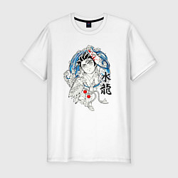 Мужская slim-футболка Танджиро Камадо и иероглифы