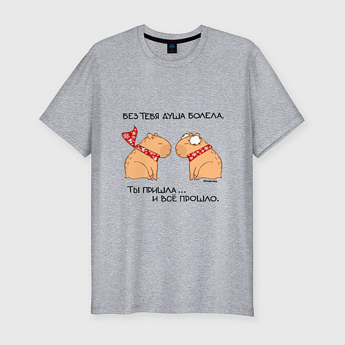 Мужская slim-футболка Капибара: пацан и пацанка / Меланж – фото 1