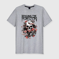 Мужская slim-футболка Bring Me the Horizon - A skull with roses