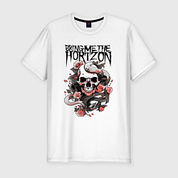 Футболка slim-fit Bring Me the Horizon - A skull with roses, цвет: белый