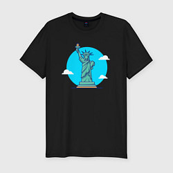 Мужская slim-футболка Статуя Свободы в облаках