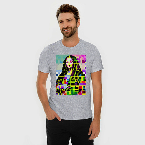 Мужская slim-футболка Mona Lisa - mosaic pop art / Меланж – фото 3