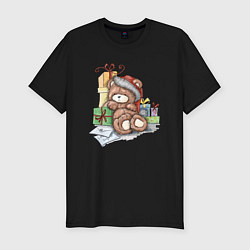 Футболка slim-fit Мишка с подарками, цвет: черный