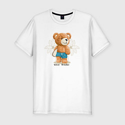 Футболка slim-fit Плюшевый медвежонок серфер, цвет: белый