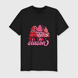 Футболка slim-fit Tis the season - розовые ёлки и мороженка - christ, цвет: черный