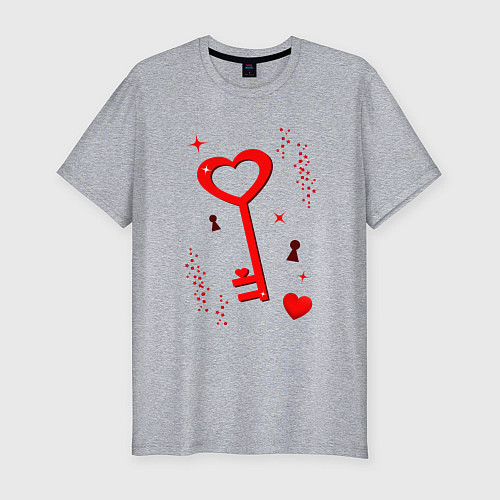 Мужская slim-футболка Ключ от сердца / Меланж – фото 1