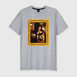 Мужская slim-футболка Нейросеть - Мона Лиза в туалете картина прикол