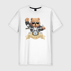 Мужская slim-футболка Плюшевый медвежонок байкер