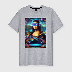 Футболка slim-fit Mona Lisa is an avid gamer - cyberpunk, цвет: меланж