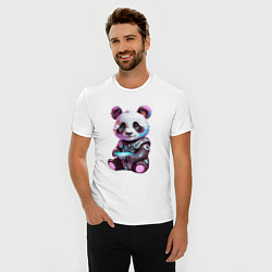 Футболка slim-fit Funny panda - cyberpunk, цвет: белый — фото 2