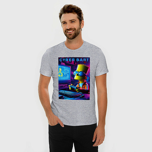 Мужская slim-футболка Cyber Bart is an avid gamer / Меланж – фото 3