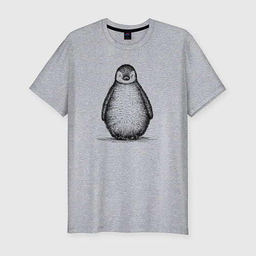 Мужская slim-футболка Пингвиненок спереди / Меланж – фото 1