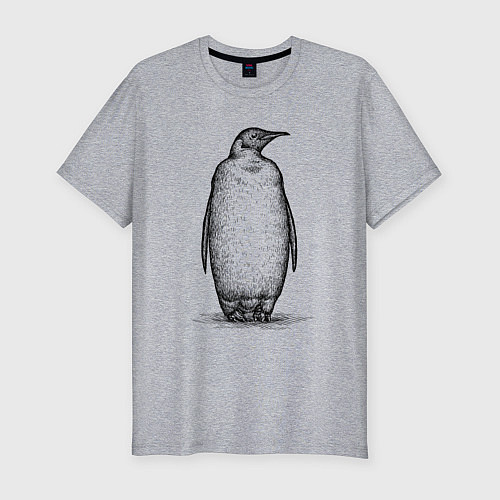 Мужская slim-футболка Пингвин стоит / Меланж – фото 1