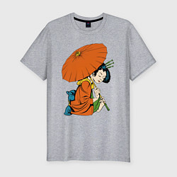 Мужская slim-футболка Японка с зонтом