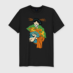 Футболка slim-fit Японка с веером, цвет: черный