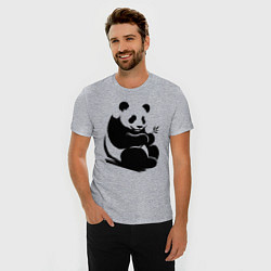 Футболка slim-fit Сидящая чёрная панда с бамбуком, цвет: меланж — фото 2