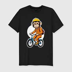 Мужская slim-футболка Обезьяна на велосипеде